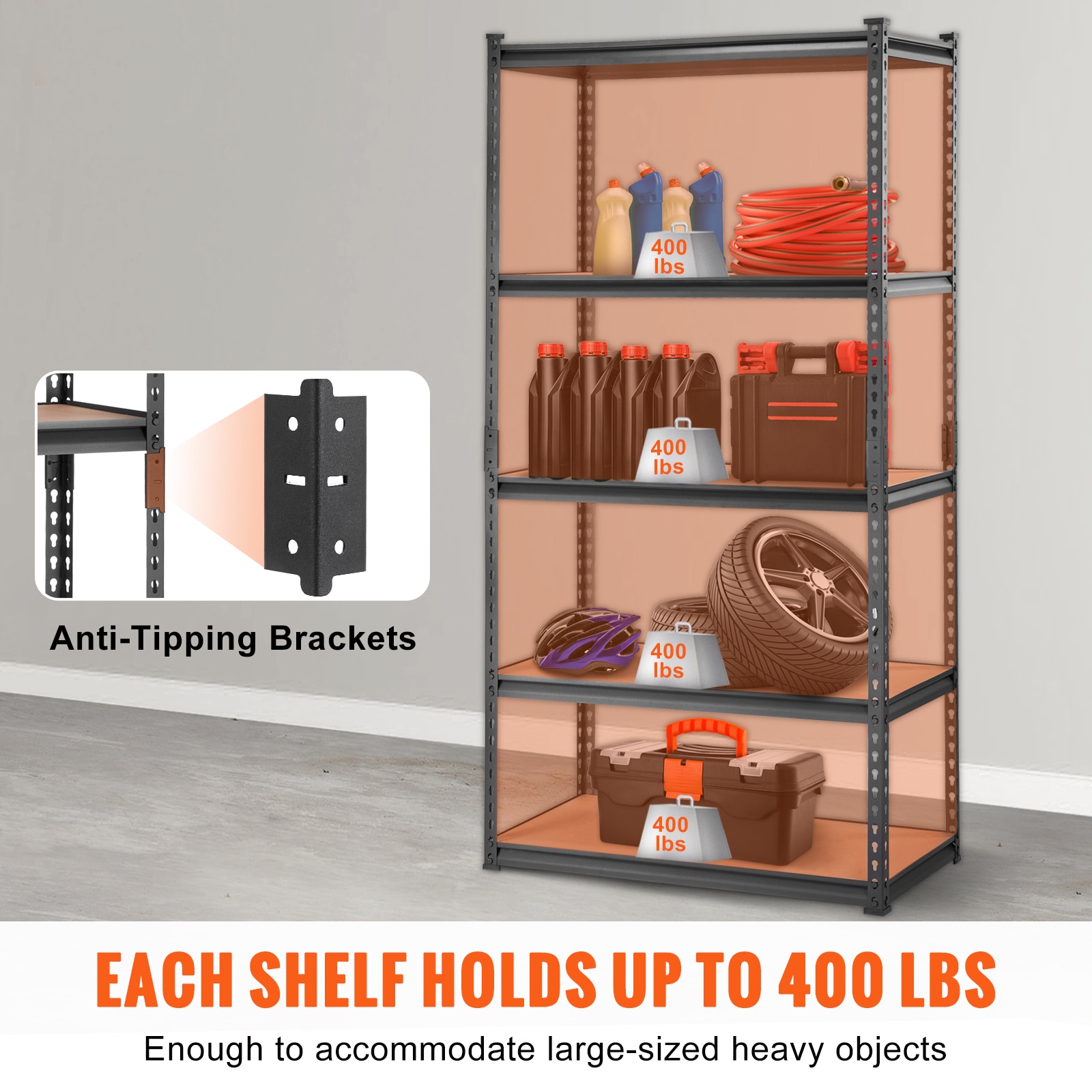 Heavy Duty Metal Storage Shelving 5 Tier Adjustable Utility Rack_voghion.com